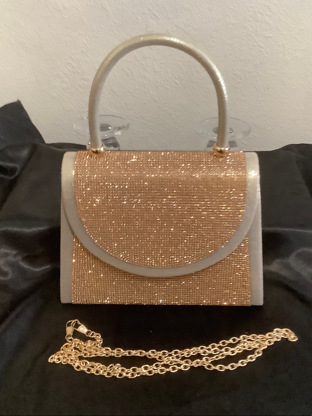 Sparkling Gold Evening Top-Handle Bag with Chain Strap